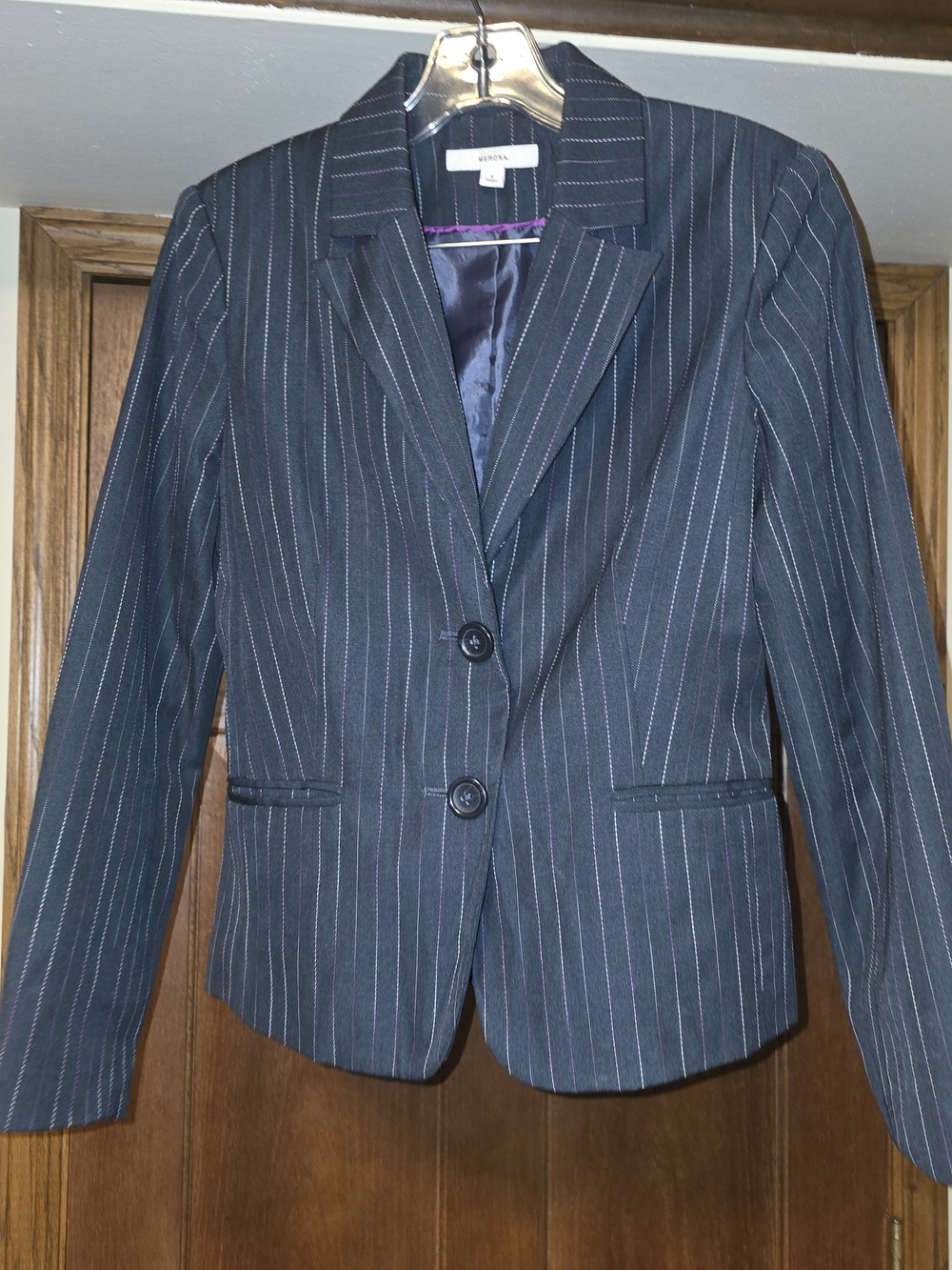 Merona Women's Pinstripe Blazer Size Small Black Purple Career Jacket Office EUC